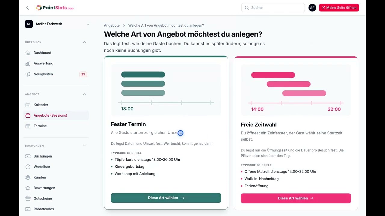 Vorschaubild: Angebot mit festen Terminen anlegen (Terminserie, zwei Uhrzeiten)