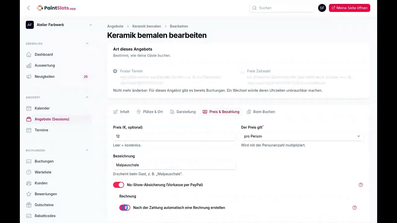 Vorschaubild: Rechnungen – PaintSlots stellt aus, Kleinunternehmer, Lexoffice