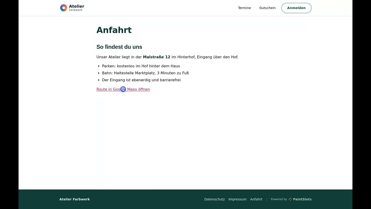 Vorschaubild: Rechtstexte, Anfahrt und eigenes CSS