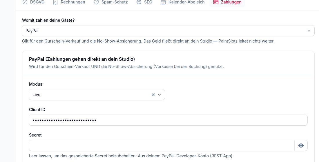 Der Reiter „Zahlungen